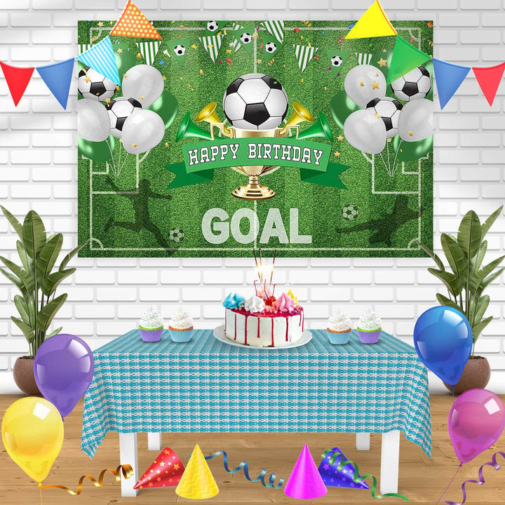 Soccer Field Goal Winner Trophy Bn Birthday Banner Personalized Party Backdrop Decoration