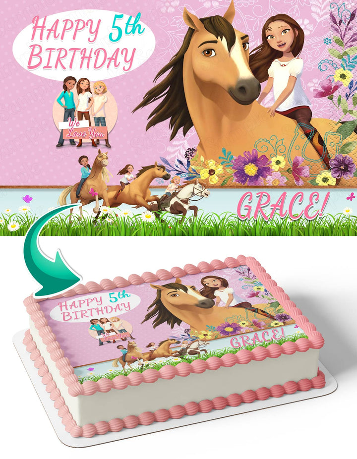 Spirit Riding Free Pink Floral Edible Cake Toppers