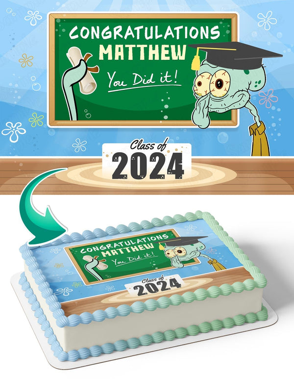 Squidward Tentacles Spongebob Squarepants Congratulations You Did It University College Degree Diploma Edible Cake Toppers