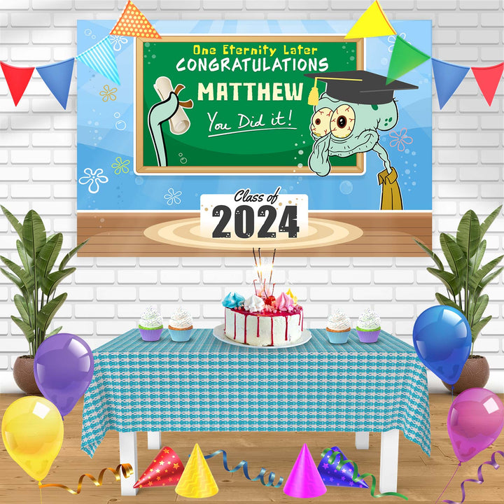 Squidward Tentacles Spongebob Squarepants Congratulations You Did It University College Degree Diploma One Eternity Later Bn Birthday Banner Personalized Party Backdrop Decoration
