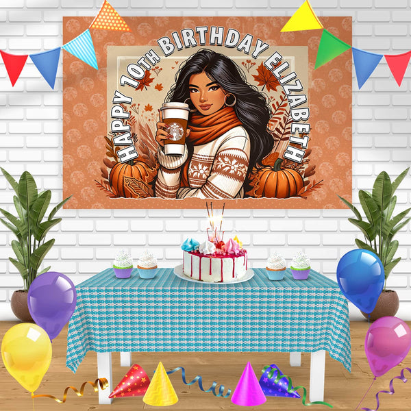 Starbucks Pumpkin Spice Latte Bn Birthday Banner Personalized Party Backdrop Decoration