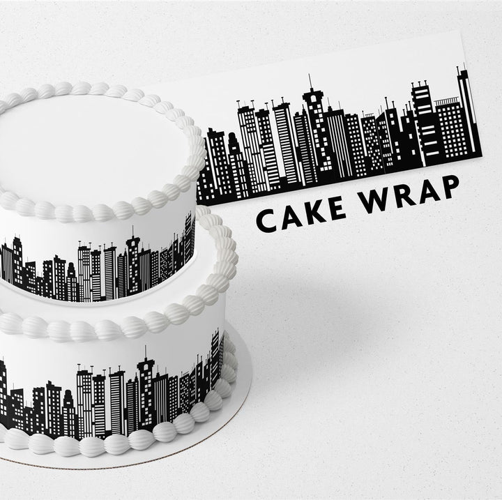 Super Heroes Bulding Background BLK Strips Edible Cake Toppers Cake Wraps