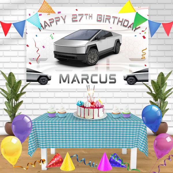 Tesla Cybertruck Bn Birthday Banner Personalized Party Backdrop Decoration