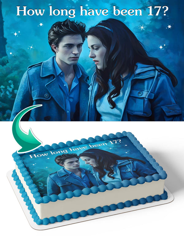 The Twilight Saga How Long Have You Been 17 Meme Bella Swan and Edward Cullen Edible Cake Toppers