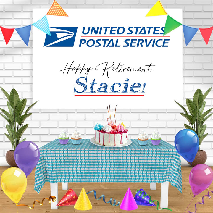 United States Postal Service USPS Happy Retirement Bn Birthday Banner Personalized Party Backdrop Decoration