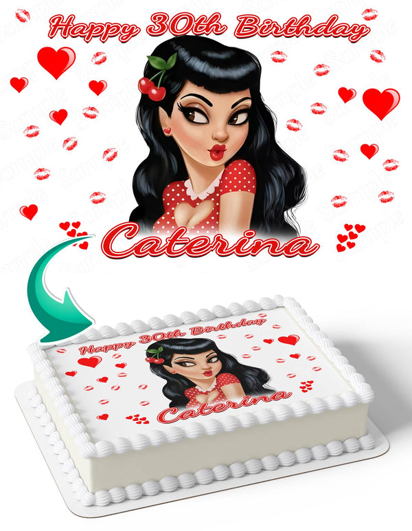 Vintage Girl Cartoon Illustration Retro Poster Betty Boop Style Edible Cake Toppers