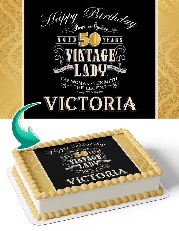 Vintage Lady Golden Black Theme Edible Cake Toppers