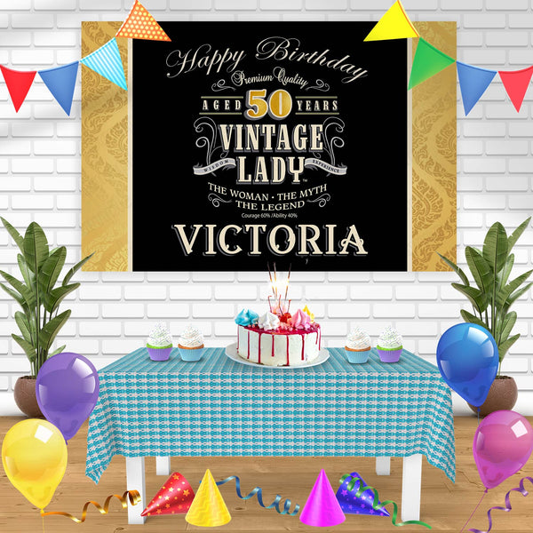 Vintage Lady Golden Black Theme Bn Birthday Banner Personalized Party Backdrop Decoration