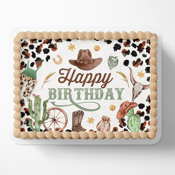 Western Cowboy Hat Cactus Cattle Boys Edible Cake Toppers