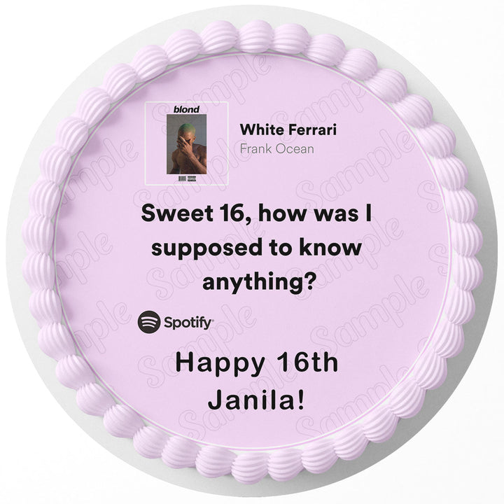 White Ferrari Sweet 16 How Was I Supposed t Know Anything Frank Ocean Edible Cake Toppers Round