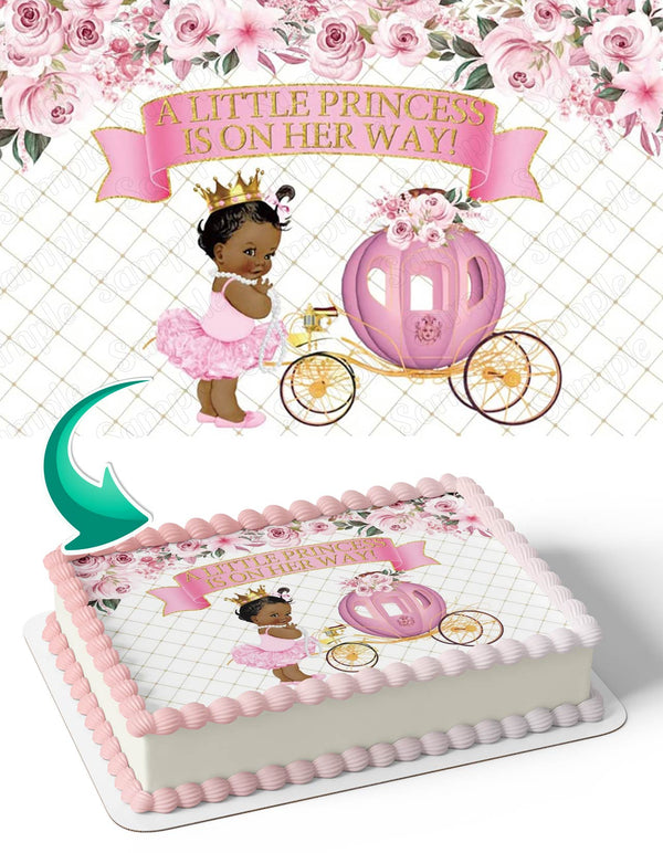 A Little Princess Is On Her Way African American Baby Girl Edible Cake Toppers