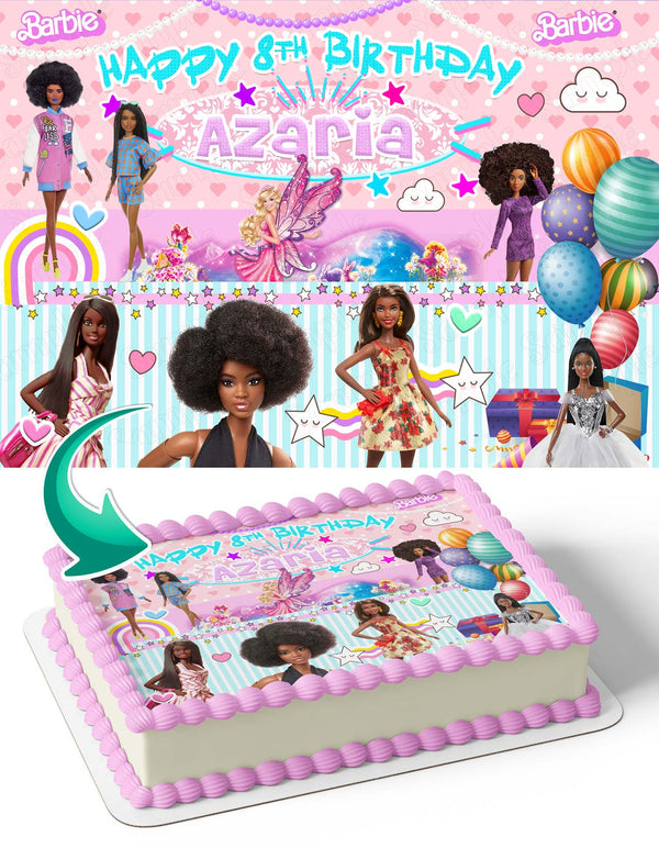 African American Barbie Princess Black Edible Cake Toppers