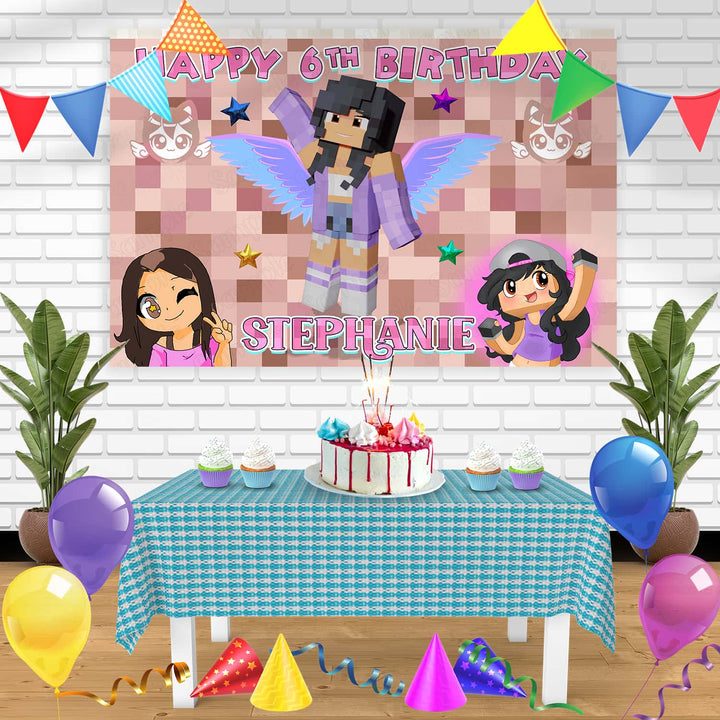 Aphmau Minecraft Youtuber Birthday Banner Personalized Party Backdrop Decoration