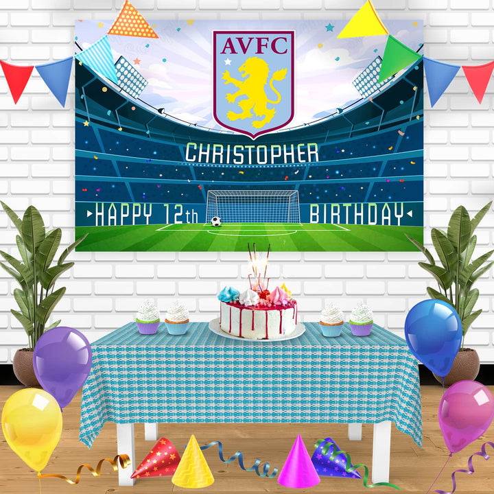 Aston Villa FC Birthday Banner Personalized Party Backdrop Decoration