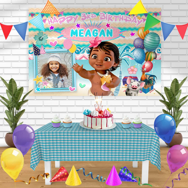 Baby Moana Frame Birthday Banner Personalized Party Backdrop Decoration