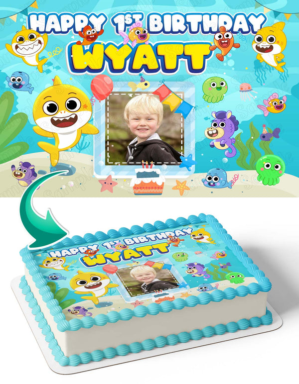 Baby Shark Big Show Photo Frame Edible Cake Topper Image