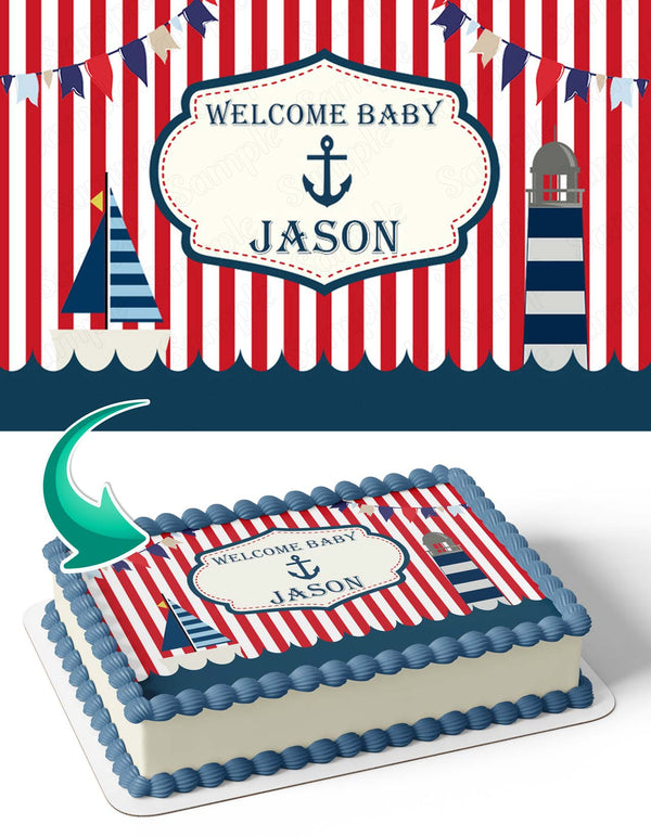 Baby Shower Beach Nautical SailorBSN Edible Cake Toppers