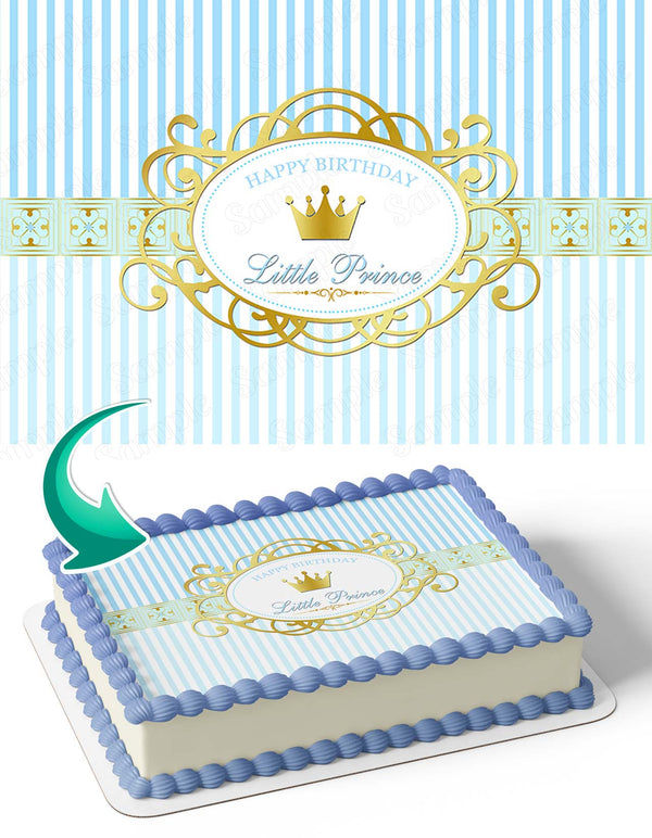 Baby Shower Blue Striped Royal Prince Crown BoyBSB Edible Cake Toppers