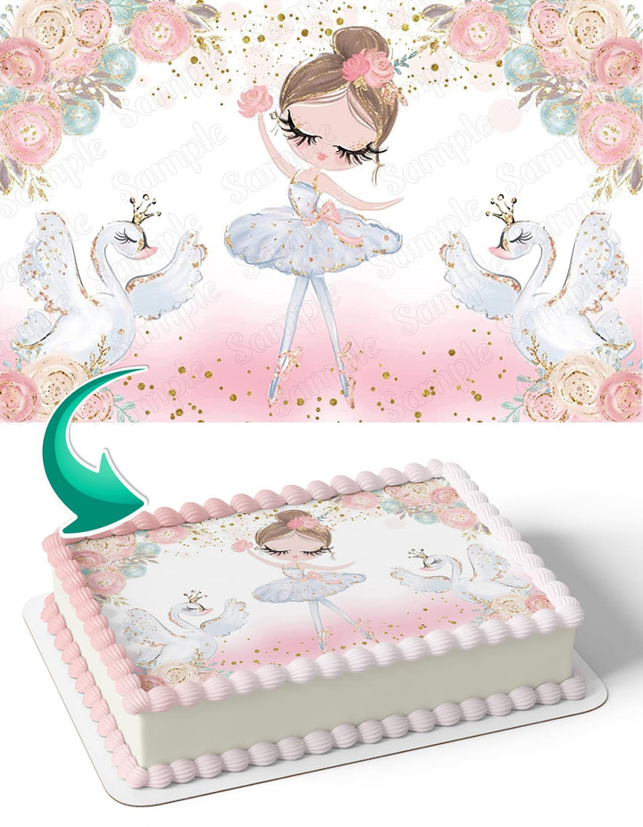 Ballet Dancer Pink Goose Crown Edible Cake Toppers