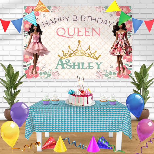 barbie Afro American Princess Queen Ladys Girls KL Bn Birthday Banner Personalized Party Backdrop Decoration