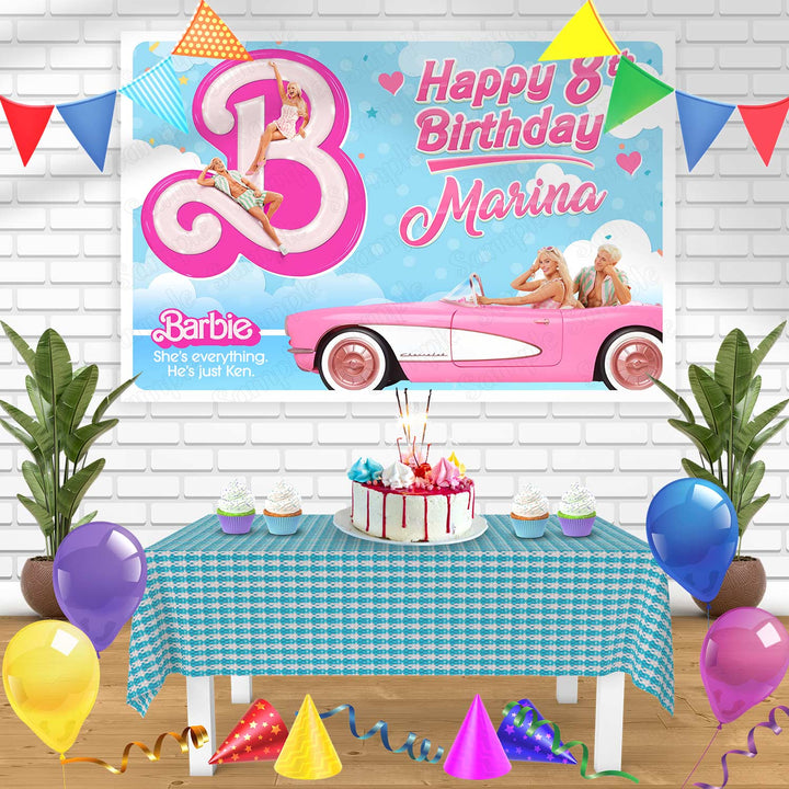 Barbie Movie Bn 2023 Birthday Banner Personalized Party Backdrop Decoration