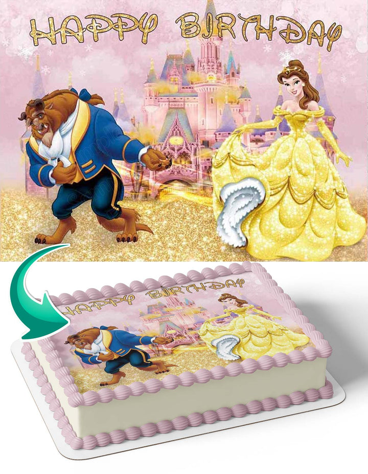 Beauty and the Beast Disney Pink Edible Cake Toppers