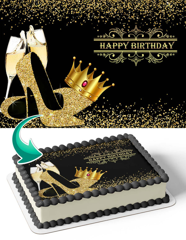 Black And Gold Champagne Glitter ShoesBGS Edible Cake Toppers