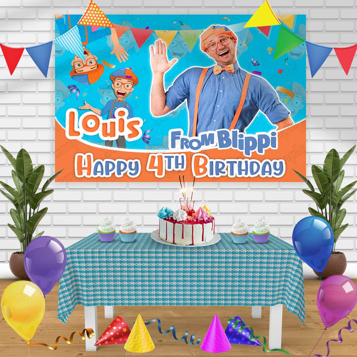 Blippi 3 Birthday Banner Personalized Party Backdrop Decoration