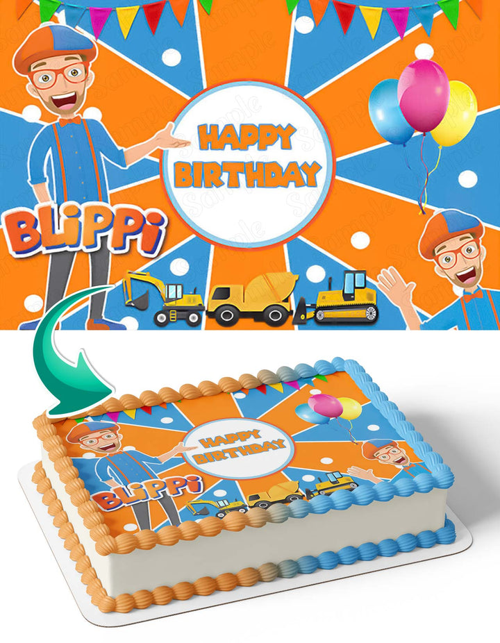 Blippi Construction Vehicles Kids BO Edible Cake Toppers