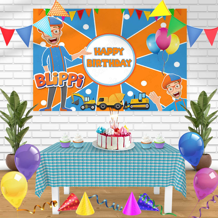 Blippi Construction Vehicles Kids BO Bn Birthday Banner Personalized Party Backdrop Decoration