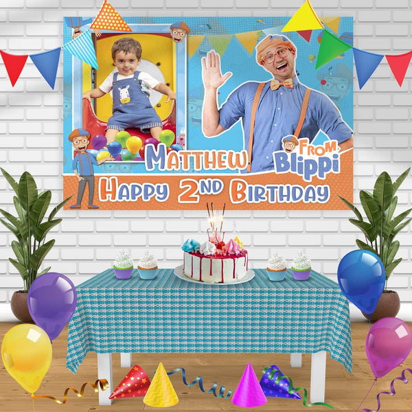 Blippi Frame Birthday Banner Personalized Party Backdrop Decoration