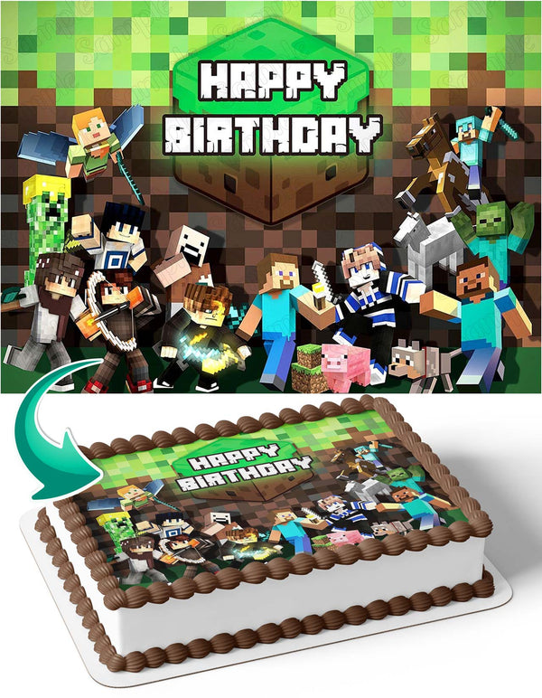 Blocks Build Pixel Minecraft Edible Cake Toppers