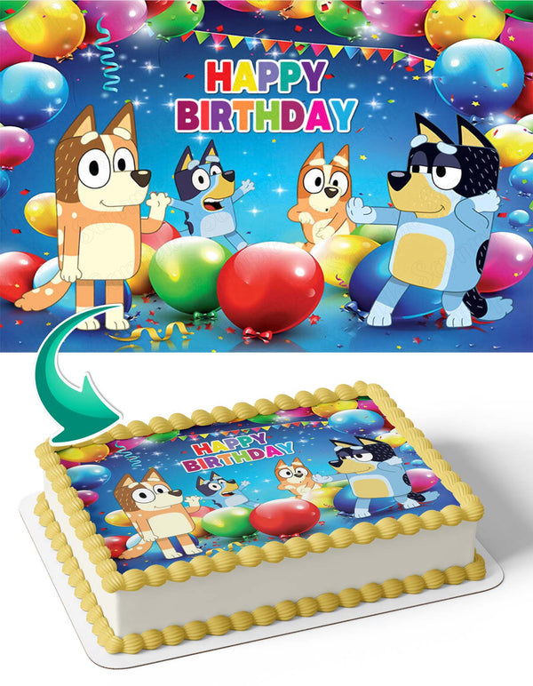 Bluey and Friends Color Balloons Edible Cake Toppers