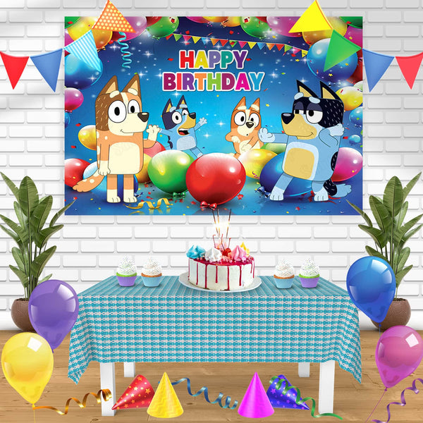 Bluey and Friends Color Balloons Bn Birthday Banner Personalized Party Backdrop Decoration