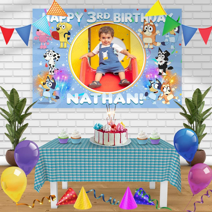 Bluey Frame V1 Birthday Banner Personalized Party Backdrop Decoration