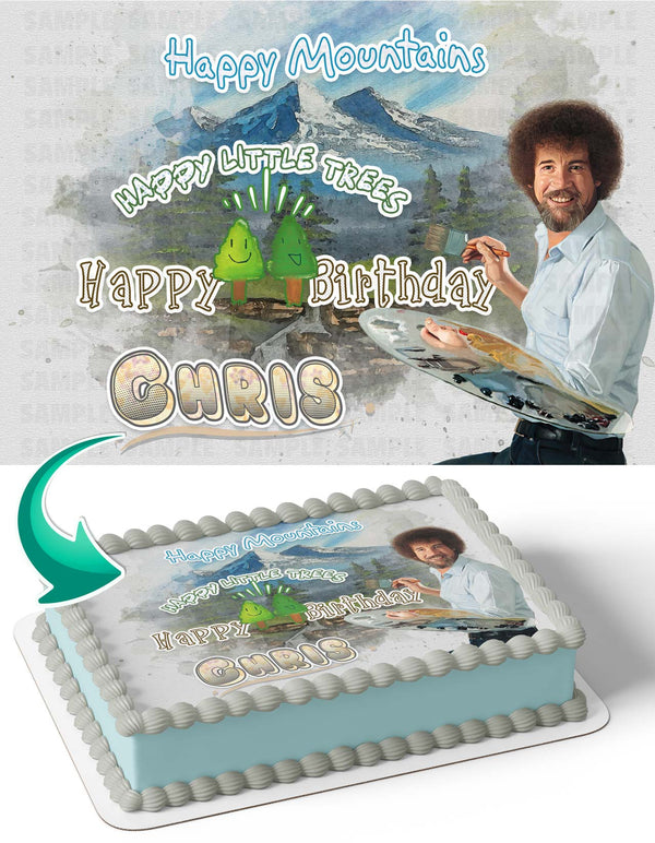 Bob Ross Happy Trees Edible Cake Toppers