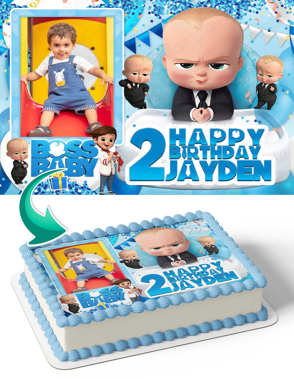 Boss Baby Photo Frame Edible Cake Topper Image