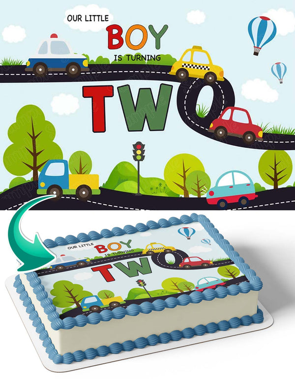 Boy Is Turning Two Cars Road Edible Cake Toppers