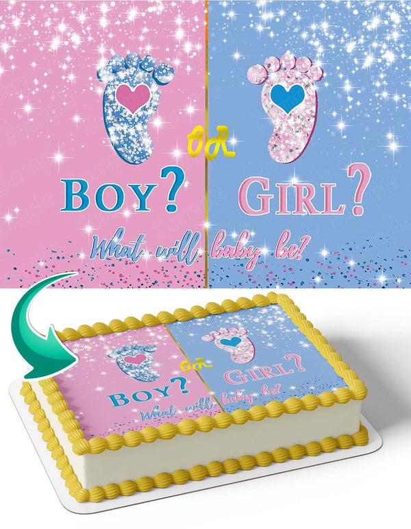 Boy or Girl Gender Reveal Idea Edible Cake Toppers