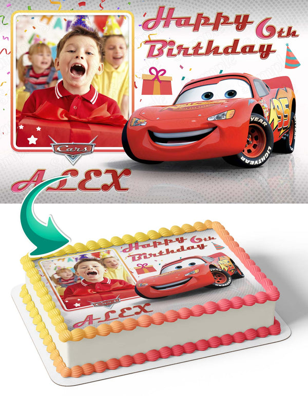 Cars V1 Photo Frame Edible Cake Topper Image