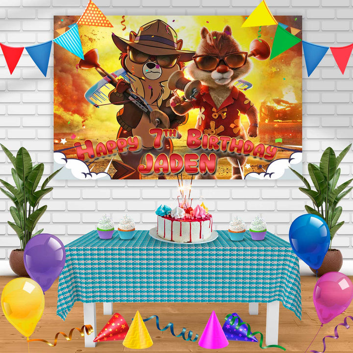 Chip N Dale Rescue Rangers Birthday Banner Personalized Party Backdrop Decoration
