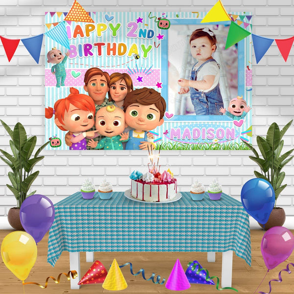 Cocomelon Frame Girls Birthday Banner Personalized Party Backdrop Decoration