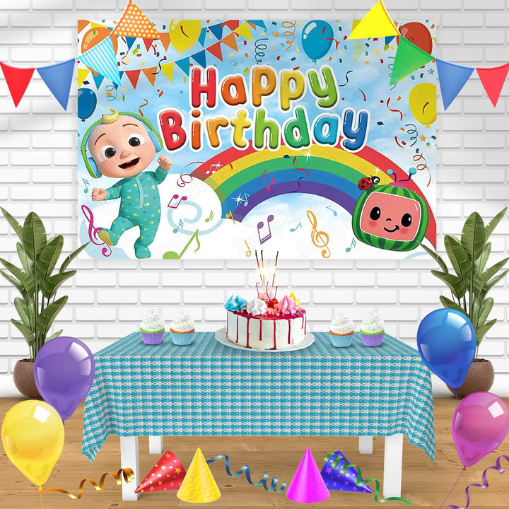 Cocomelon Rainbow Clouds Bn Birthday Banner Personalized Party Backdrop Decoration