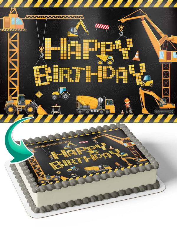 Construction Bulldozer Caterpillar Excavator Edible Cake Toppers