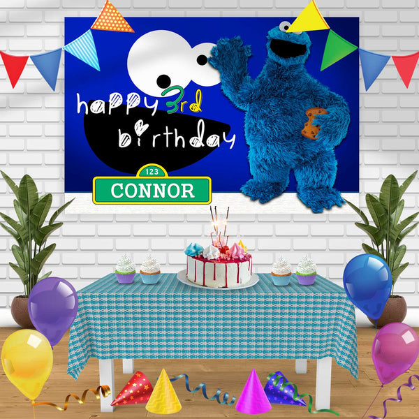 Cookie Monster Birthday Banner Personalized Party Backdrop Decoration