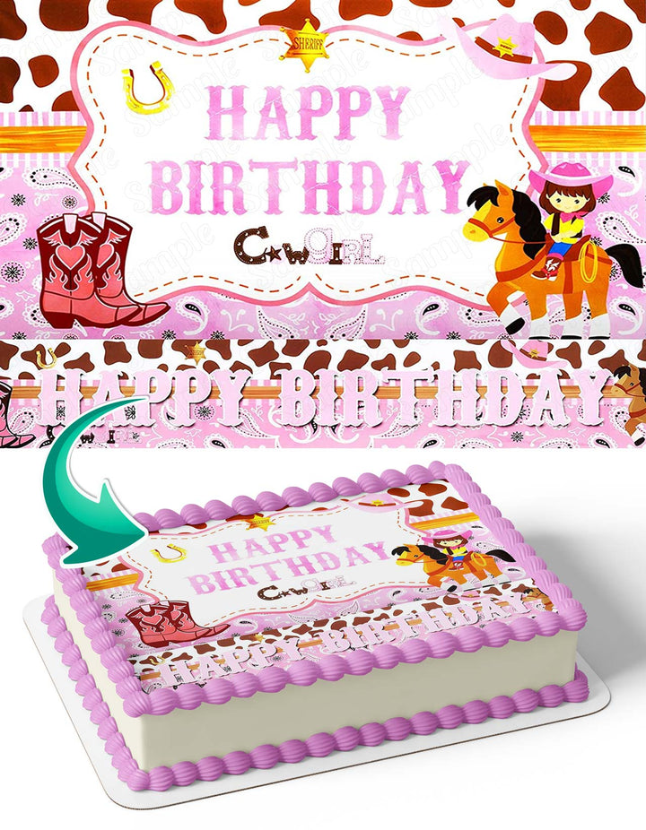 Cowboy CowGirl Boots Gril Pink Edible Cake Toppers
