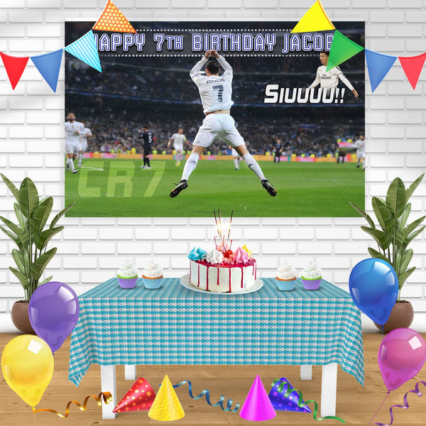 Cristiano Ronaldo Real Madrid CR7 Star Soccer Siuuuu Bn Birthday Banner Personalized Party Backdrop Decoration