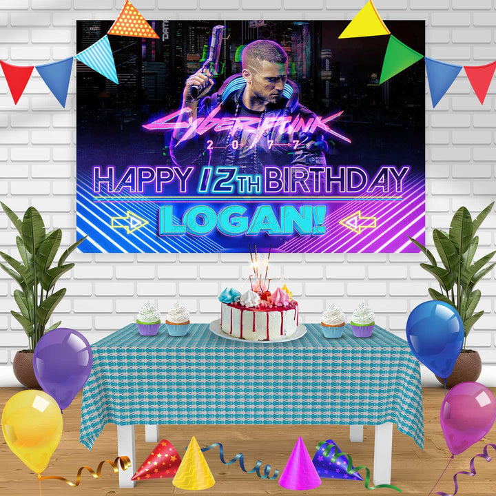 Cyberpunk 2077 Birthday Banner Personalized Party Backdrop Decoration