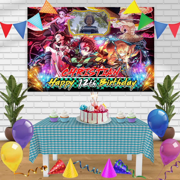 Demon Slay Kimetsu Tanjiro Nezuko Frame Birthday Banner Personalized Party Backdrop Decoration