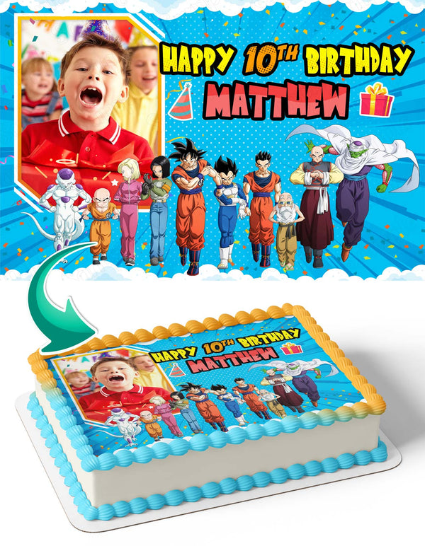 Dragon Saiyan Super Goku Vegeta Photo Frame Edible Cake Topper Image